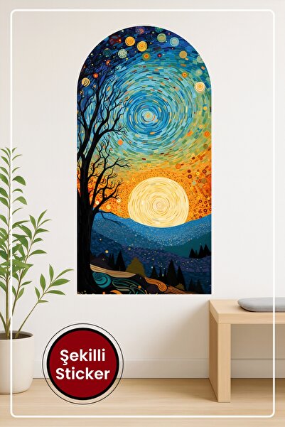 KOSS Dijital Autocolant de perete în formă ovală cu cer înstelat și siluetă d...