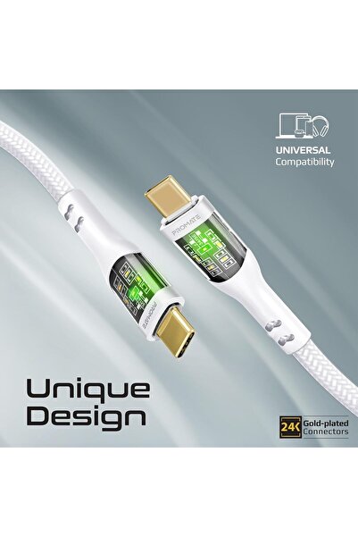 Promate TransLine-CC200 USB-C 60W 2m Nylon Braided Cable (White)