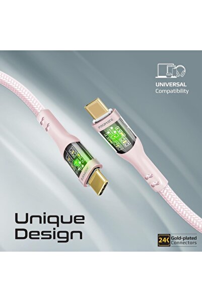 Promate TransLine-CC200 USB-C Cable, 60W PD, 480Mbps, 2m Nylon Braided (Pink)
