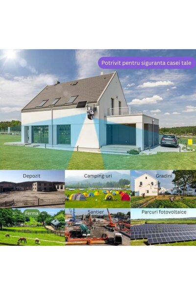 TehnoTek Solar 4G Surveillance Camera, Dual Lens, Color Night Vision, PTZ 355°/90°