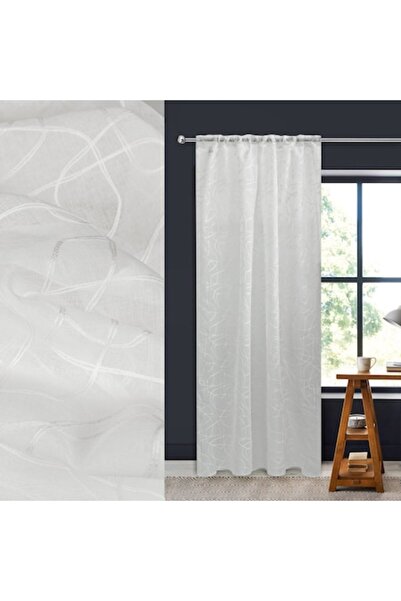 SHOPIENS Decorative Curtain, Wave Pattern, Polyester, White, 140x260cm, Transparent Tape Fixing