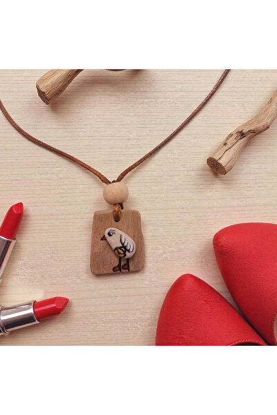 Juuni Tasarım Hediyelik Eşya El Boyaması “Luna” Kuşlu Çakıl Taşı Kolye