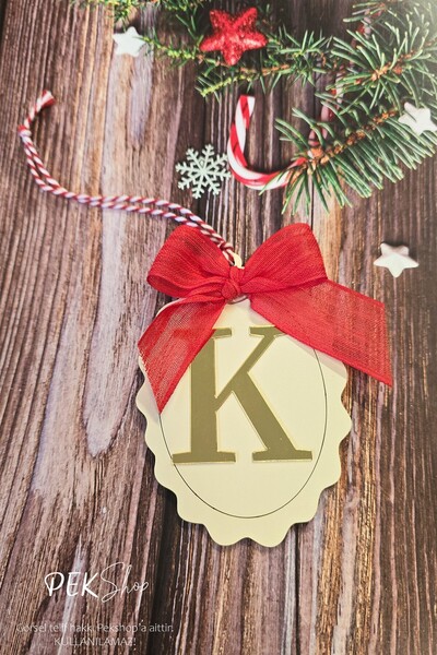 PEKSHOP Ornament pentru brad de Crăciun cu litere inițiale și fundă - Ornamen...