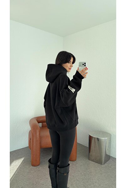 HAZELANNA 3 Thread Black Sweatshirt with Logo