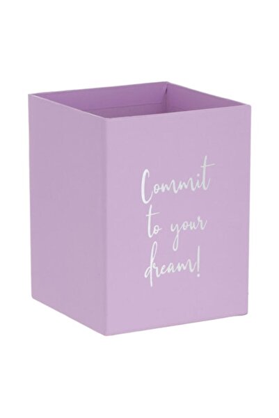 SHOPIENS Pen Holder - Lila Model, Silver Foil Print, 8x8x10.5 cm