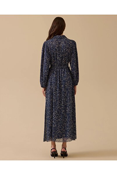 SEÇİL YENİ KADIN plise detaylı desenli kuşaklı elbise 10002521311002