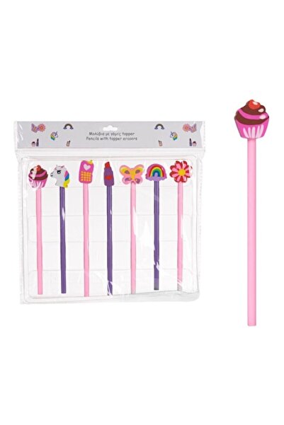 SHOPIENS Pencil set with topper, 7 pieces, pink and purple, various designs