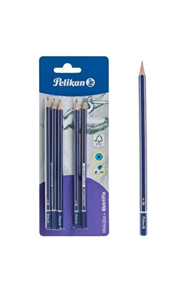 SHOPIENS Pelikan HB pencils, no eraser, set of 8, blue with silver stripes