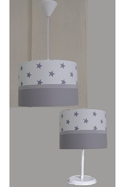 ONAY AVİZE Beyaz Yıldızlı Gri 2.li Set Kumaş Kaplama Bebek Genç Ve Çocuk Odas...