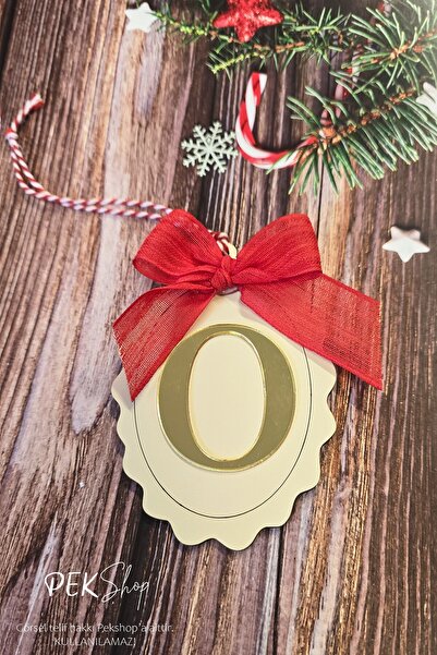 PEKSHOP زينة شجرة عيد الميلاد مع الحرف الأول وشريط مزين - زخرفة السنة الجديدة...