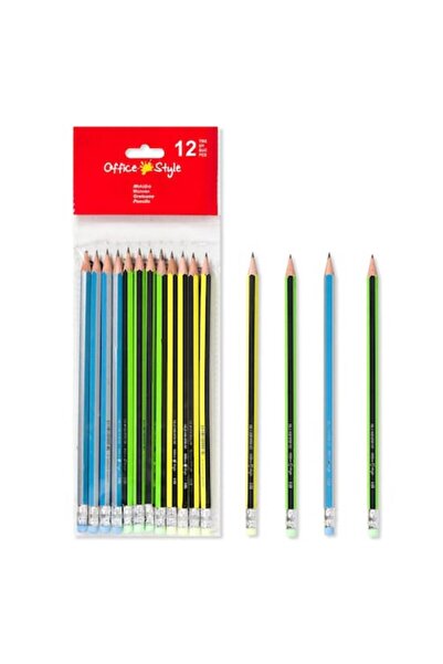 SHOPIENS HB Pencils Office Style - Set of 12 with Eraser, Multicolor