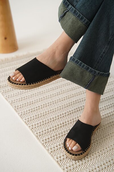 TRENDELLA Gray Suede Black Women's Slippers