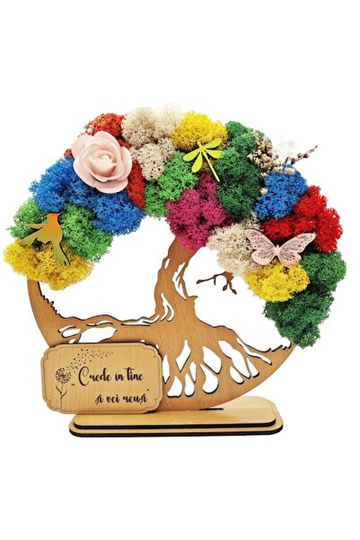 OEM Tablou decorativ - Copacul vieții cu licheni stabilizați, 20 cm, bej deschis