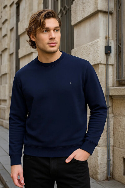 MAXIMILLIAN Чоловічий світшот з базовою горловиною з темно-синім кольором