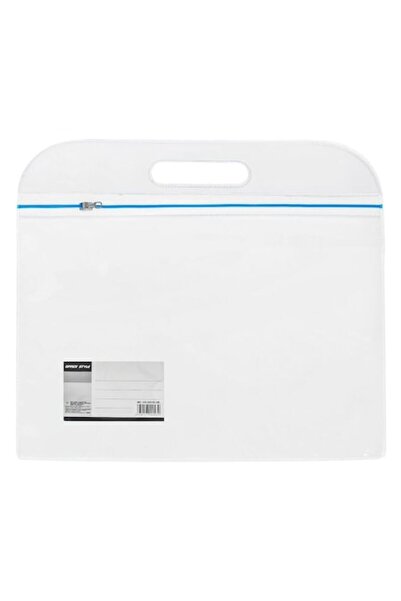 SHOPIENS Transparent Archive Folder with Blue Zipper and Transparent Handle, 33x24 cm - MYONNA