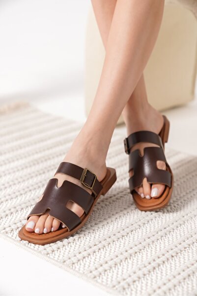 TRENDELLA Garcia genuine leather slippers in bitter coffee