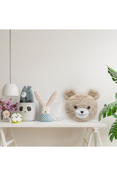 SHOPIENS Decorative Pillow, Teddy Bear Design, Beige, 28x28 cm, MYONNA IT & E-COMMERCE