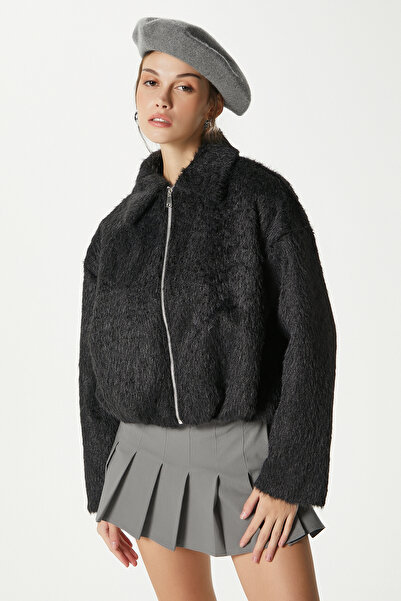 Ritnice Women's Oscar Faux Fur Black Bomber Jacket