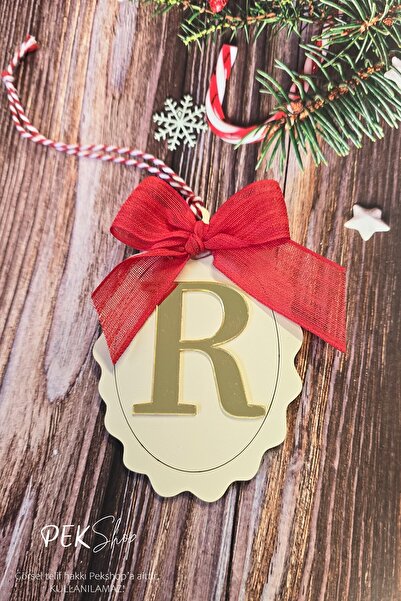 PEKSHOP Ornament pentru brad de Crăciun cu litere inițiale și fundă - Gold R ...