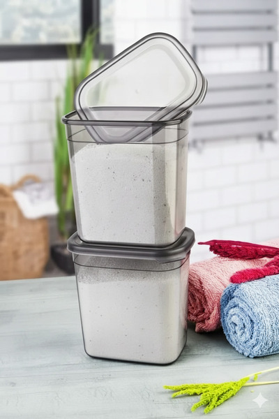 MAGEV PLASTİK Etiketli 1150 ml 2’li Peggy Dikdörtgen Deterjan Saklama Kabı Seti – Antrasit