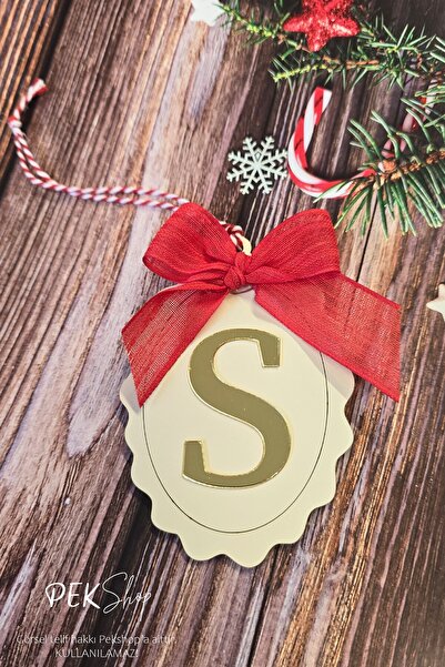 PEKSHOP Ornament pentru brad de Crăciun cu litere inițiale și fundă - Gold S ...