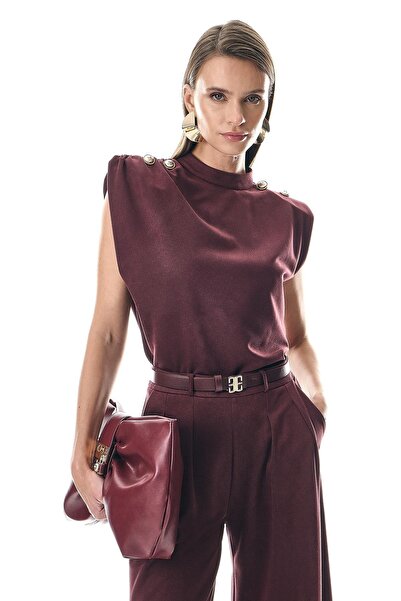 EXPLOSION Hakim Yaka Omuzları Gold Düğmeli Süet Bluz