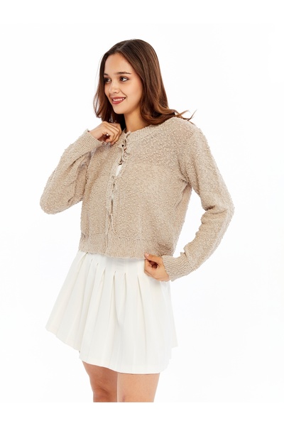 MA ananas Women's Ecru String-Tied Knit Cardigan
