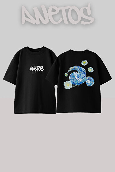 Anetos Tricou supradimensionat din bumbac negru cu imprimeu pe spate Van Gogh...