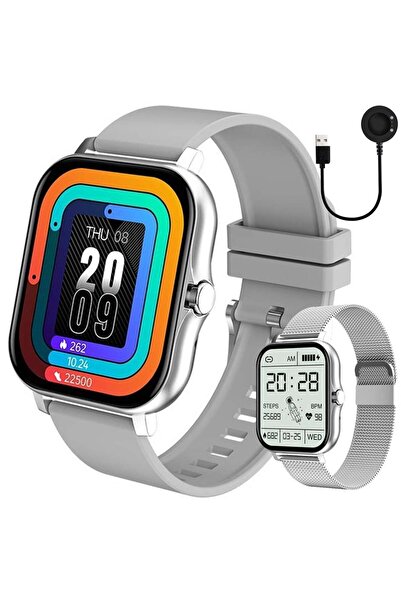 verk group Smartwatch for women & men, rubber strap, sport, Bluetooth calls, grey