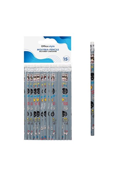 SHOPIENS Set of 15 Pencils, Gray, With Eraser, Gaming Design - MYONNA