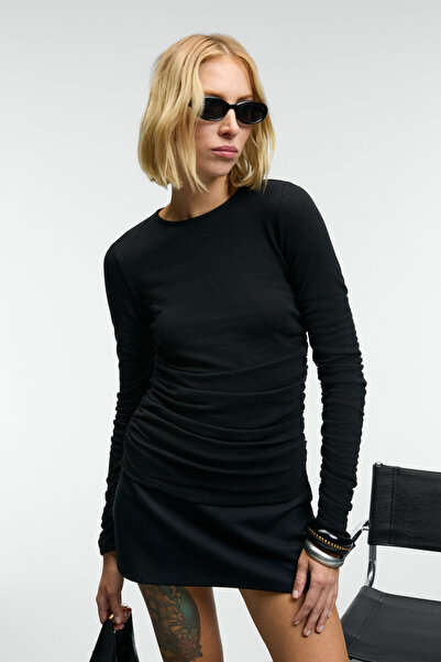 GRIMELANGE Inssaza women's bodycon ruched Slim Fit black blouse