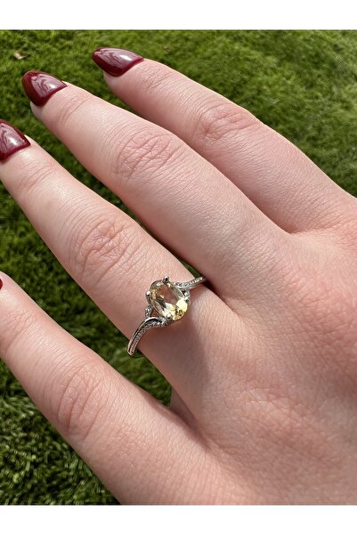 Taşmeran Sitrin Oval Kristal Kesim Doğal Taş Yüzük Tky0347