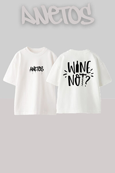 Anetos Wine Not Design Spate cu imprimeu Bumbac Alb supradimensionat tricou