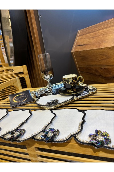 ARS HOME DEKOR Design Black Stone 6-Piece Cocktail Napkin, Black Coffee Side ...