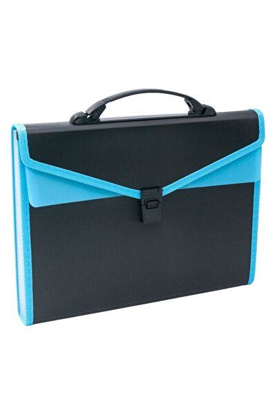 SHOPIENS Document Briefcase, 12 Compartments, Snap Closure, Handle, Black-Sky, 33x23cm - MYONNA