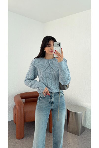 HAZELANNA Pulover albastru cu guler