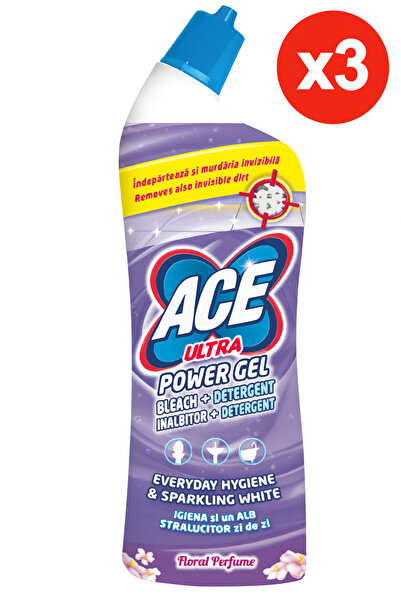 ACE Pachet 3X - Inalbitor si degresant toaleta Ultra Power gel Floral, 750ml
