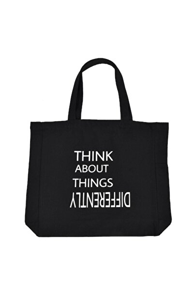 SHOPIENS Think Differently Shopping Bag, Black, 40x10x40cm, Synthetic Material