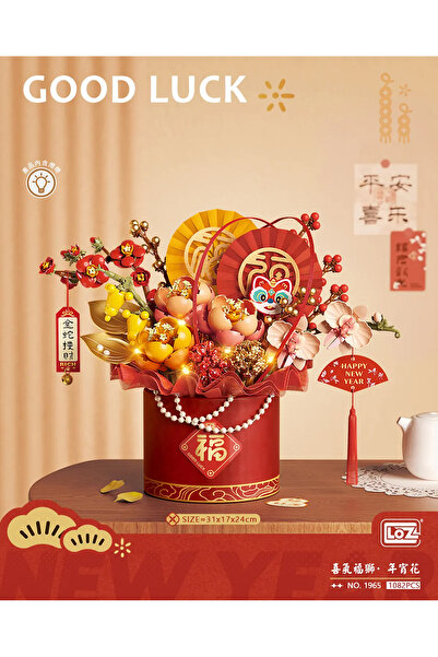 Loz Kırmızı Ebedi Çiçek Sanat Kovası 1082 Parça Mini Blok Oyuncak – Işıklı Ye...