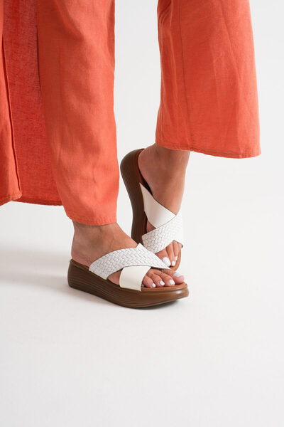 TRENDELLA Fayn White Genuine Leather Slippers