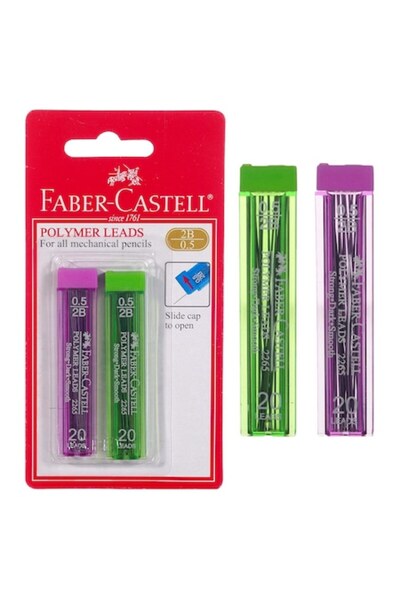 SHOPIENS Faber-Castell Mechanical Pencil Leads Set, 0.5mm, 2B, 2 pcs, Green and Lilac