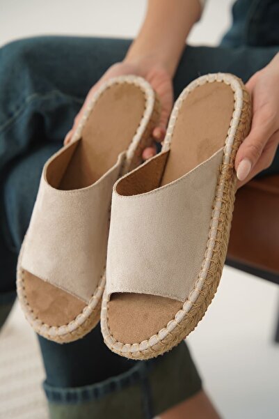 TRENDELLA Grey suede beige women's slippers