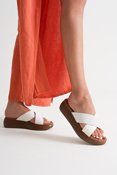 TRENDELLA Fayn White Genuine Leather Slippers