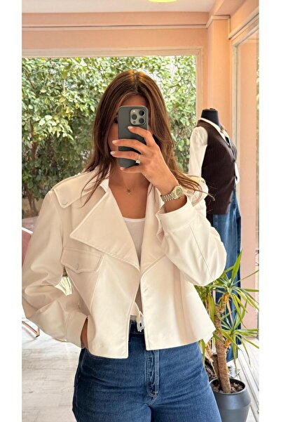 HANER BUTİK سترة جلدية كريمية