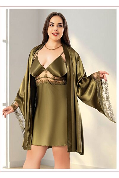 Miss Laris Lingerie 6011 Set dublu de cămașă de noapte din satin, mărime mare...