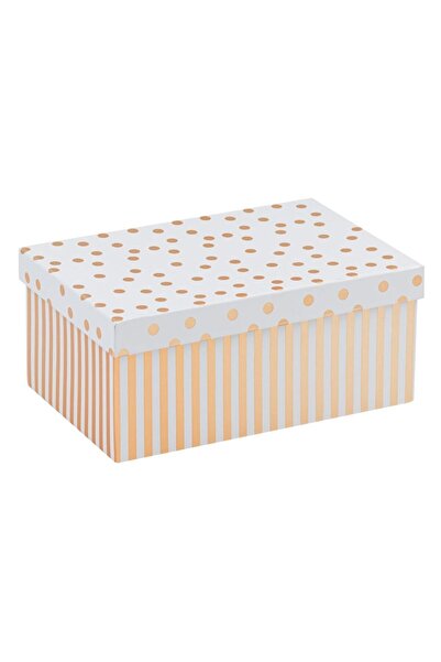 MYONNA IT & E- COMMERCE Decorative Box with Stripes and Gold Dots, White & Gold, 4.32L, 24x16x10.5 cm