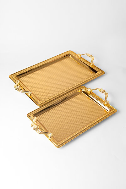 Le Paon طقم صواني ذهبية للخطوبة مكون من قطعتين - صينية تقديم فاخرة مستطيلة - ...