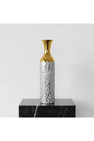 Hinora Vasă de dimensiuni mici din metal cu detaliu auriu de culoare gri 60x1...