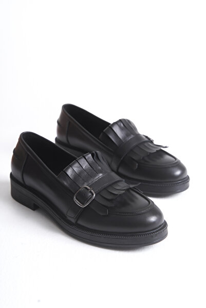 ERNİLA SHELLY Обувки от естествена кожа с катарама и ресни, черни