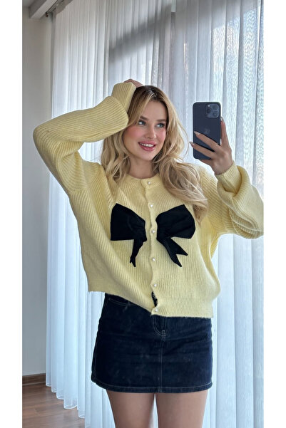 ForOus Pearl Buttoned Cardigan with Ribbon Detail